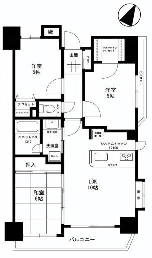 Floor plan. 3LDK, Price 33,900,000 yen, Occupied area 65.57 sq m , Balcony area 10.17 sq m