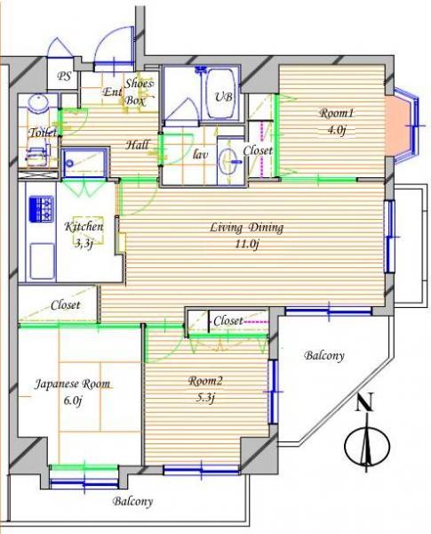 Floor plan. 3LDK, Price 26,900,000 yen, Occupied area 65.67 sq m , Balcony area 12.55 sq m