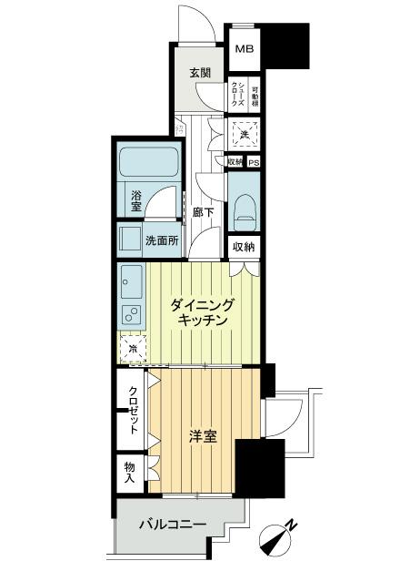 Floor plan. 1DK, Price 24,800,000 yen, Footprint 30 sq m , Balcony area 5.49 sq m
