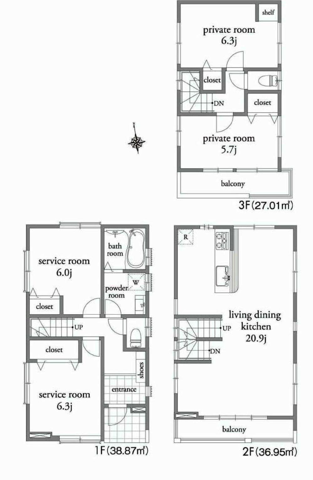 Floor plan. Price 37,800,000 yen, 2LDK+2S, Land area 80.44 sq m , Building area 102.83 sq m