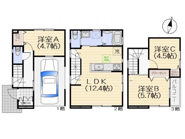 Floor plan. 34,800,000 yen, 3LDK, Land area 51.73 sq m , Building area 82.27 sq m floor plan
