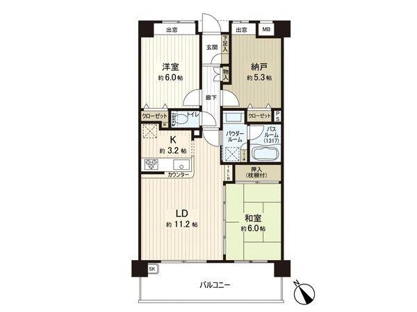 Floor plan. 3LDK, Price 27,900,000 yen, Occupied area 68.13 sq m , Balcony area 11.7 sq m