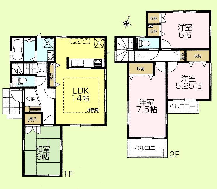Floor plan. (4 Building), Price 53,800,000 yen, 4LDK, Land area 100.09 sq m , Building area 95.22 sq m