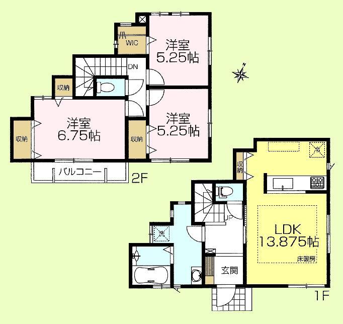 Floor plan. (Building 2), Price 44,800,000 yen, 3LDK, Land area 104.27 sq m , Building area 82.8 sq m