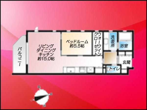 Floor plan. 1LDK, Price 32,800,000 yen, Occupied area 51.75 sq m
