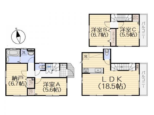 Floor plan. 43,500,000 yen, 3LDK+S, Land area 74.87 sq m , Building area 99.56 sq m floor plan