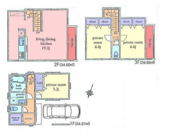 Floor plan. 48,800,000 yen, 3LDK, Land area 57.81 sq m , Building area 98.95 sq m