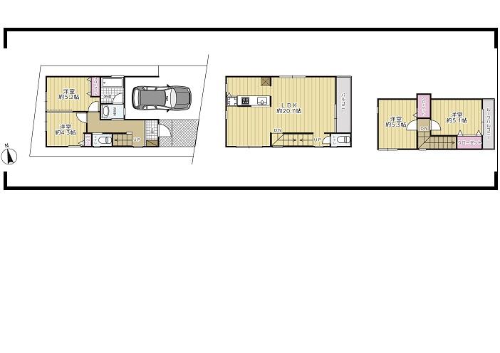 Floor plan. 44,800,000 yen, 3LDK, Land area 75.21 sq m , Building area 98.95 sq m