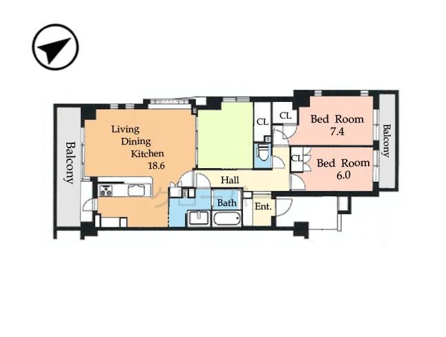 Floor plan. 3LDK, Price 34,800,000 yen, Occupied area 84.79 sq m , Balcony area 14.86 sq m