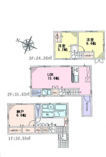 Floor plan. 36,800,000 yen, 2LDK+S, Land area 62.97 sq m , Building area 88.44 sq m