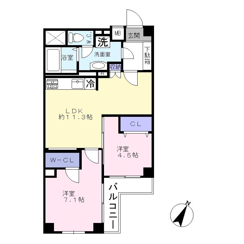 Floor plan. 2LDK, Price 23.8 million yen, Footprint 54.8 sq m , Balcony area 6.35 sq m