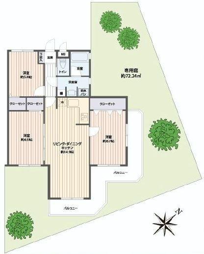 Floor plan. 3LDK, Price 27,800,000 yen, Footprint 71.1 sq m , Balcony area 15.74 sq m