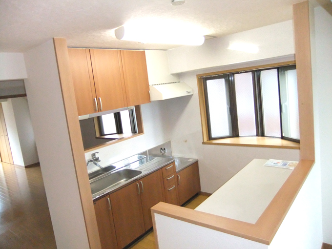 Kitchen. There is also a ventilation good popular counter kitchen bay window