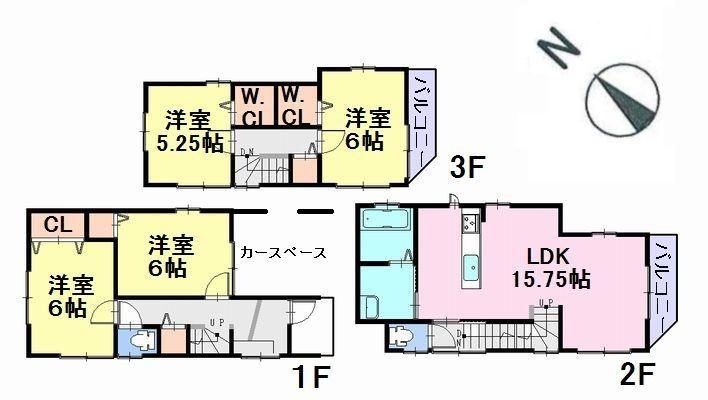 Floor plan. (B-1 Building), Price 44,800,000 yen, 4LDK, Land area 74.29 sq m , Building area 104.49 sq m