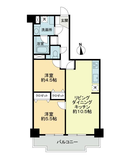 Floor plan. 2LDK, Price 15.3 million yen, Occupied area 49.52 sq m , Balcony area 6.96 sq m