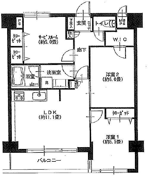 Floor plan. 3LDK, Price 34,900,000 yen, Occupied area 63.33 sq m , Balcony area 5.66 sq m
