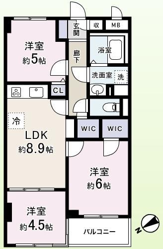 Floor plan. 3LDK, Price 26,900,000 yen, Occupied area 58.05 sq m , It suppressed initial cost on the balcony area 4.32 sq m furnished ☆