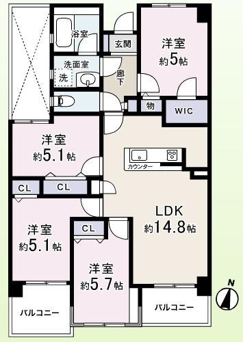 Floor plan. 4LDK, Price 36,900,000 yen, Occupied area 78.59 sq m , Balcony area 8.66 sq m