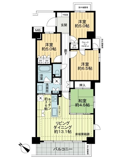 Floor plan. 4LDK, Price 49,800,000 yen, Occupied area 85.01 sq m , Balcony area 7.8 sq m 4LDK (occupied area: 85.01 sq m)
