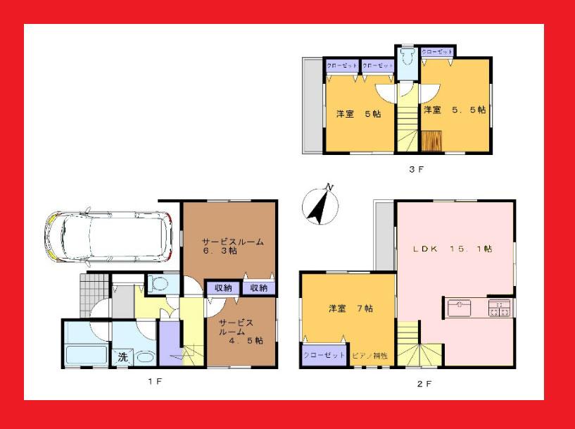 Floor plan. 42,800,000 yen, 3LDK + 2S (storeroom), Land area 68.12 sq m , Building area 100.71 sq m all rooms with storage. Comfortable Mato the room is settled refreshing.