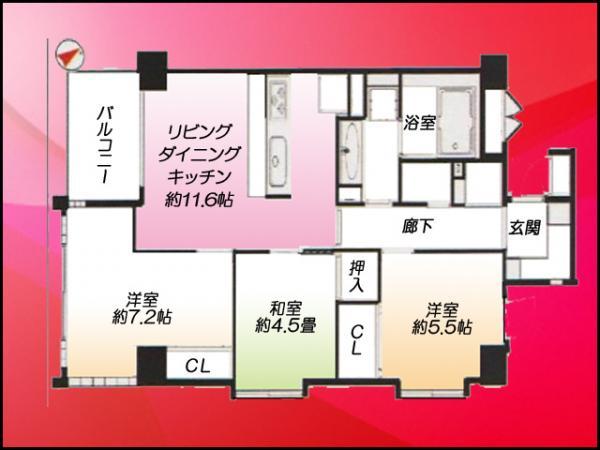 Floor plan. 3LDK, Price 30,800,000 yen, Occupied area 68.63 sq m , Balcony area 5.04 sq m