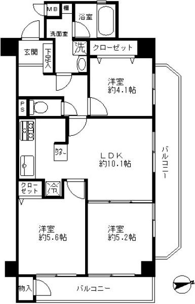 Floor plan. 3DK, Price 25,900,000 yen, Occupied area 57.15 sq m , Balcony area 11.25 sq m