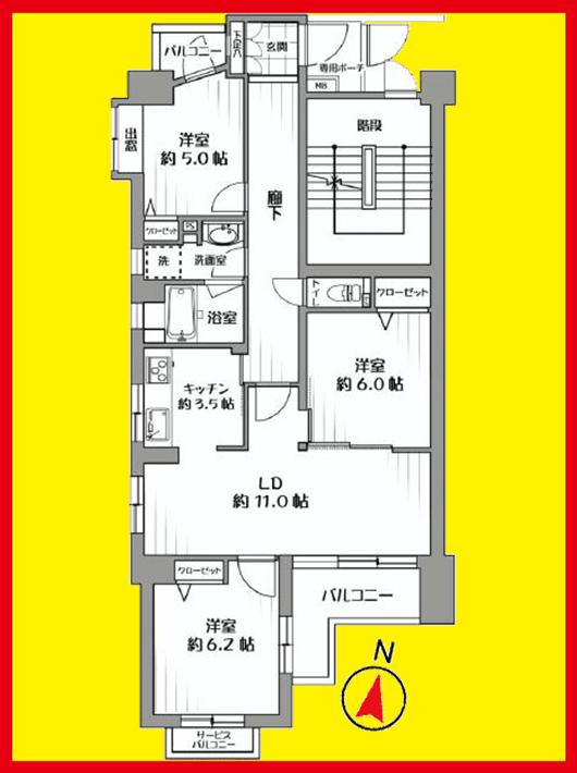 Floor plan. 3LDK, Price 34,800,000 yen, Occupied area 71.31 sq m , Balcony area 8.73 sq m