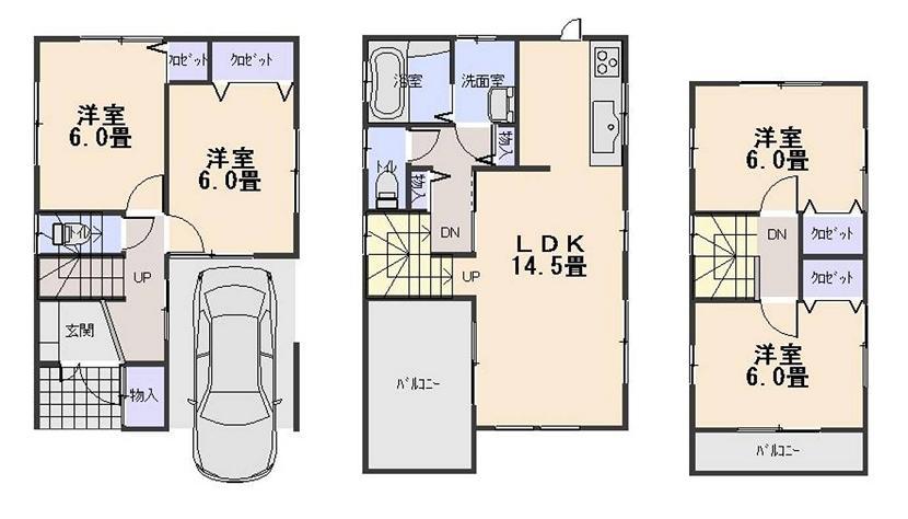 Floor plan. (4 Building), Price 43,800,000 yen, 4LDK, Land area 74.24 sq m , Building area 104.89 sq m