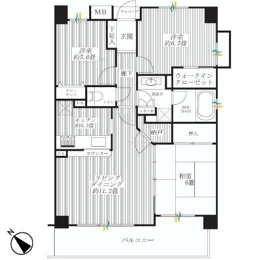 Floor plan. 3LDK, Price 33,800,000 yen, Occupied area 70.71 sq m , Balcony area 11.06 sq m
