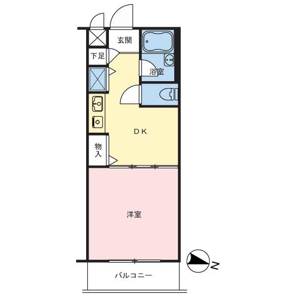 Floor plan. 1DK, Price 8.6 million yen, Occupied area 24.25 sq m , Balcony area 2.83 sq m