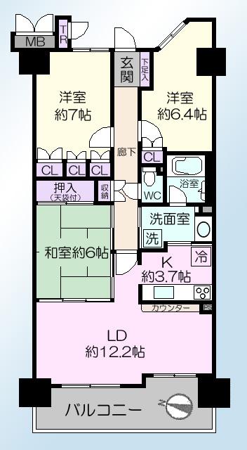 Floor plan. 3LDK, Price 39,800,000 yen, Occupied area 77.81 sq m , Balcony area 11.08 sq m