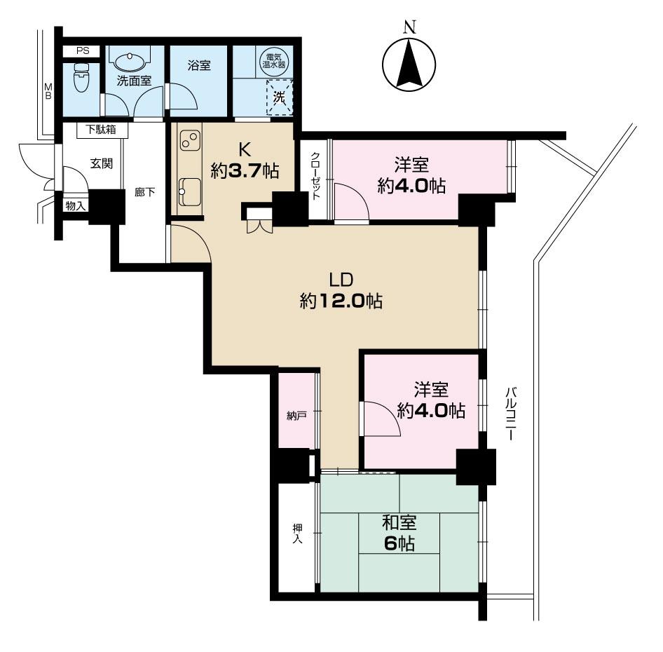 Floor plan. 3LDK, Price 31.7 million yen, Occupied area 77.06 sq m , Balcony area 13.06 sq m