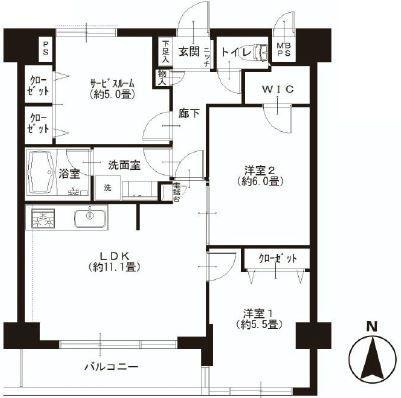 Floor plan. 3LDK, Price 34,900,000 yen, Occupied area 63.33 sq m , Balcony area 5.66 sq m