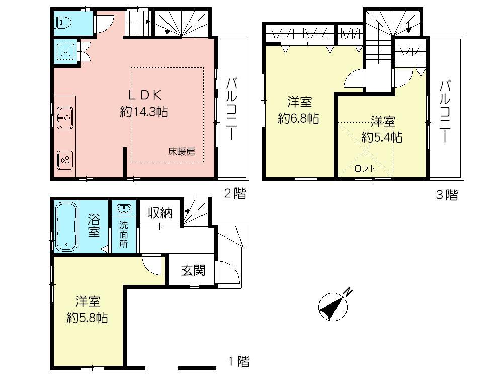 Floor plan. (A Building), Price 38,800,000 yen, 3LDK+S, Land area 47.11 sq m , Building area 85.74 sq m
