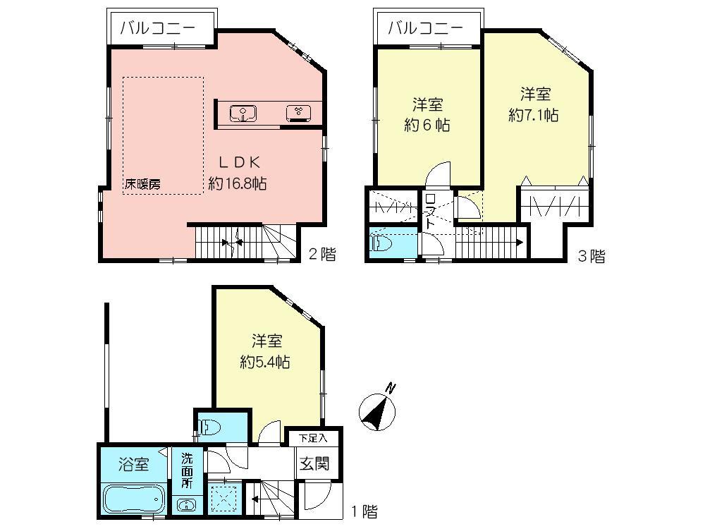 Floor plan. (B Building), Price 43,800,000 yen, 3LDK+S, Land area 45.71 sq m , Building area 93.56 sq m
