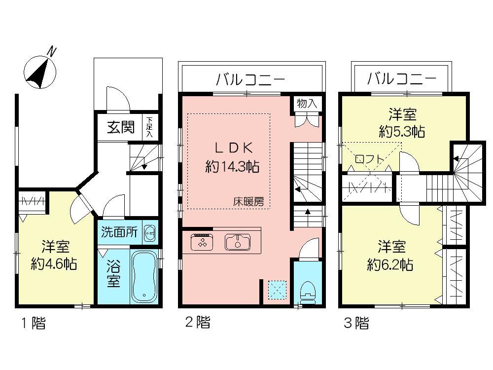 Floor plan. (D Building), Price 39,800,000 yen, 3LDK+S, Land area 46.72 sq m , Building area 83.32 sq m
