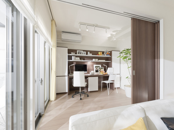Living.  [Flexible Plan] Sliding door of Western-style (3) can be stored, As a private room to fit the life scene, Also living ・ Open to the dining can also be used as a large space.