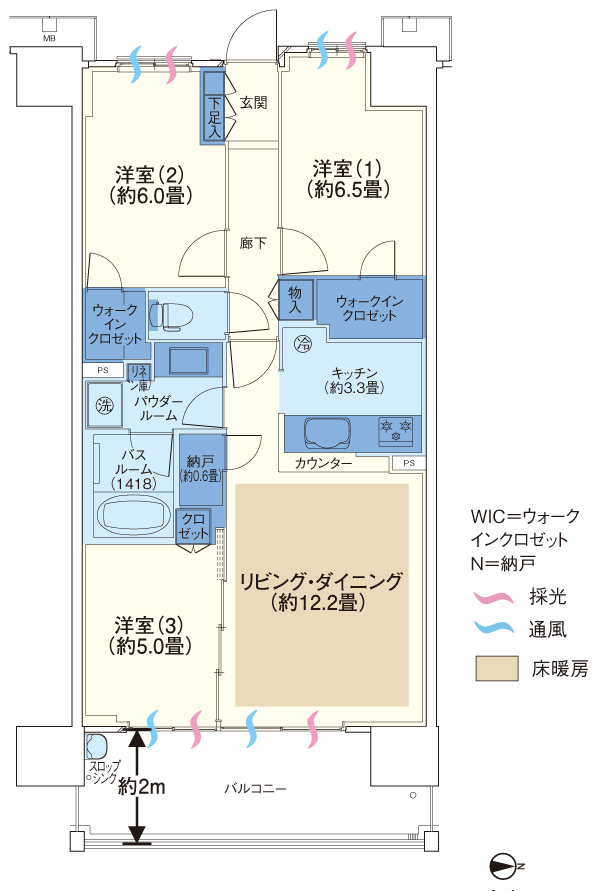  ■ B-C'4 type ・ 3LDK + N + 2WIC price / 35,800,000 yen occupied area / 72.88 sq m balcony area / 12.40 sq m