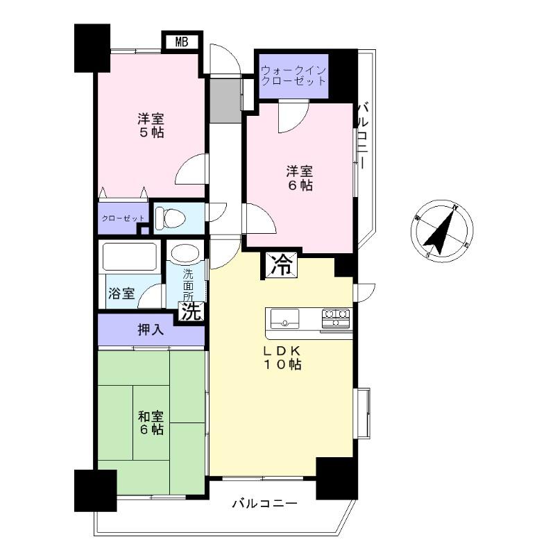 Floor plan. 3LDK, Price 33,900,000 yen, Occupied area 65.57 sq m , Balcony area 10.17 sq m