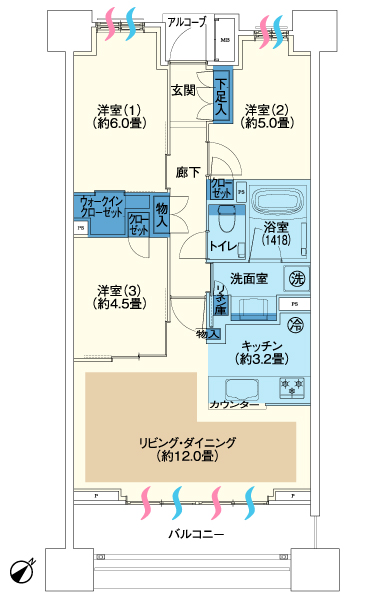 Other. E-type floor plan ・ 3LDK + WIC occupied area / 67.94 sq m  Balcony area / 9.84 sq m alcove area / 1.43 sq m  ※ WIC = walk-in closet