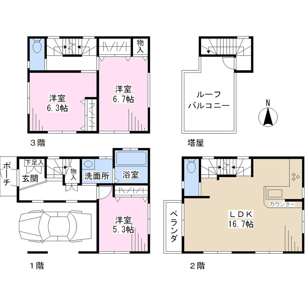 Floor plan. 44,900,000 yen, 3LDK, Land area 61.25 sq m , Building area 85.64 sq m