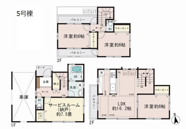 Floor plan. (5 Building), Price 52,800,000 yen, 3LDK+S, Land area 80.05 sq m , Building area 113.4 sq m
