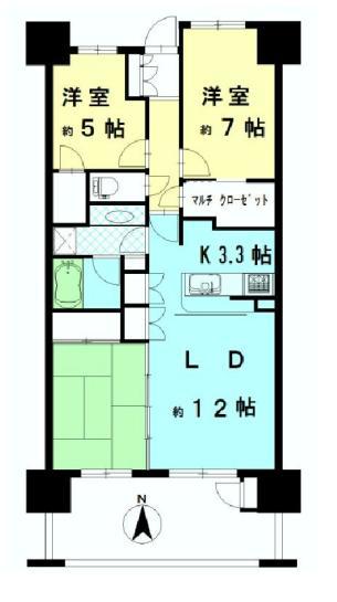 Floor plan. 3LDK, Price 31,800,000 yen, Footprint 76 sq m , Balcony area 12.1 sq m