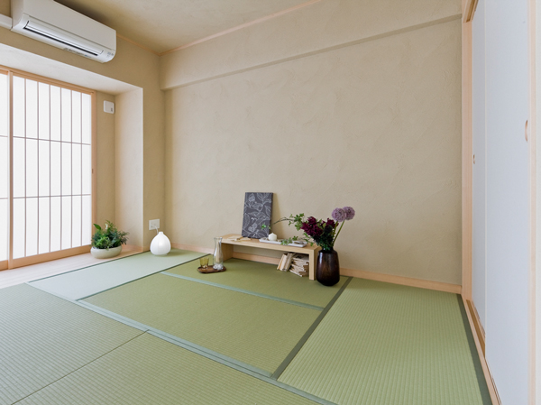 Interior.  [Japanese-style room] Paint walls and Japanese paper tatami Japanese-style of diatomaceous earth