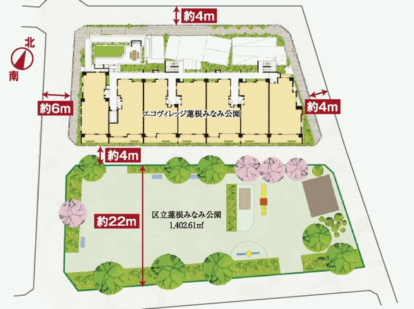 A quiet residential area of ​​the first kind residential area per yang can be secured building south side is in the park. <Eco-Village lotus root south park> site conceptual diagram