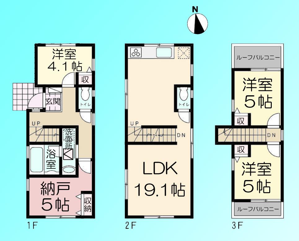 Floor plan. 44,500,000 yen, 3LDK + S (storeroom), Land area 80.13 sq m , Building area 87.98 sq m