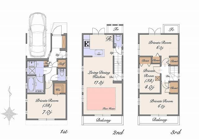 Floor plan. (B), Price 47,800,000 yen, 2LDK+2S, Land area 57.84 sq m , Building area 100.55 sq m