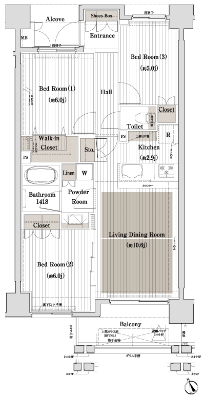 Floor: 3LDK, occupied area: 68.06 sq m