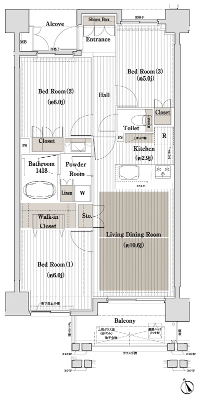 Floor: 3LDK, occupied area: 68.06 sq m