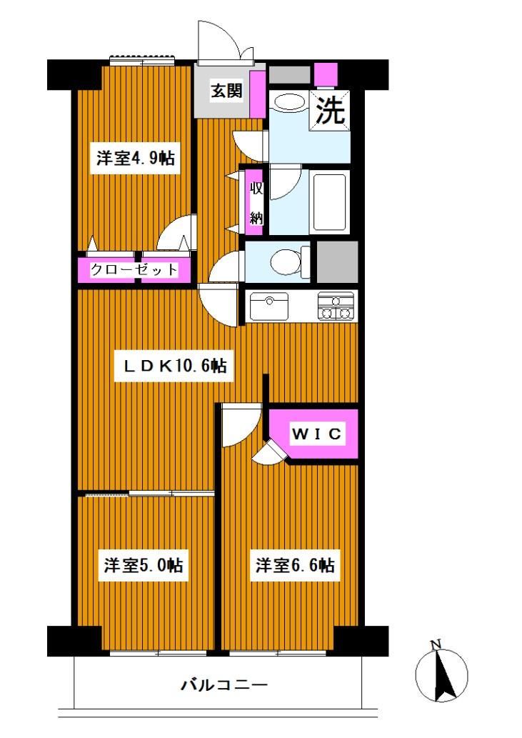 Floor plan. 3LDK, Price 22,900,000 yen, Footprint 61.6 sq m 3LDK